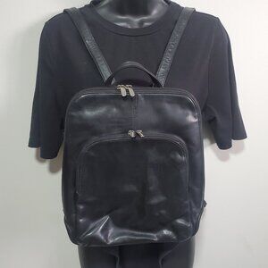 DANIER Genuine Smooth Leather Backpack Bag Purse Multi-Pockets Black 11.5" x 12"